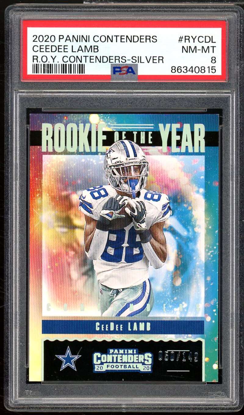 CeeDee Lamb Rookie 2020 Panini Contenders Rookie of Year Silver #RYCDL PSA 8 Image 1