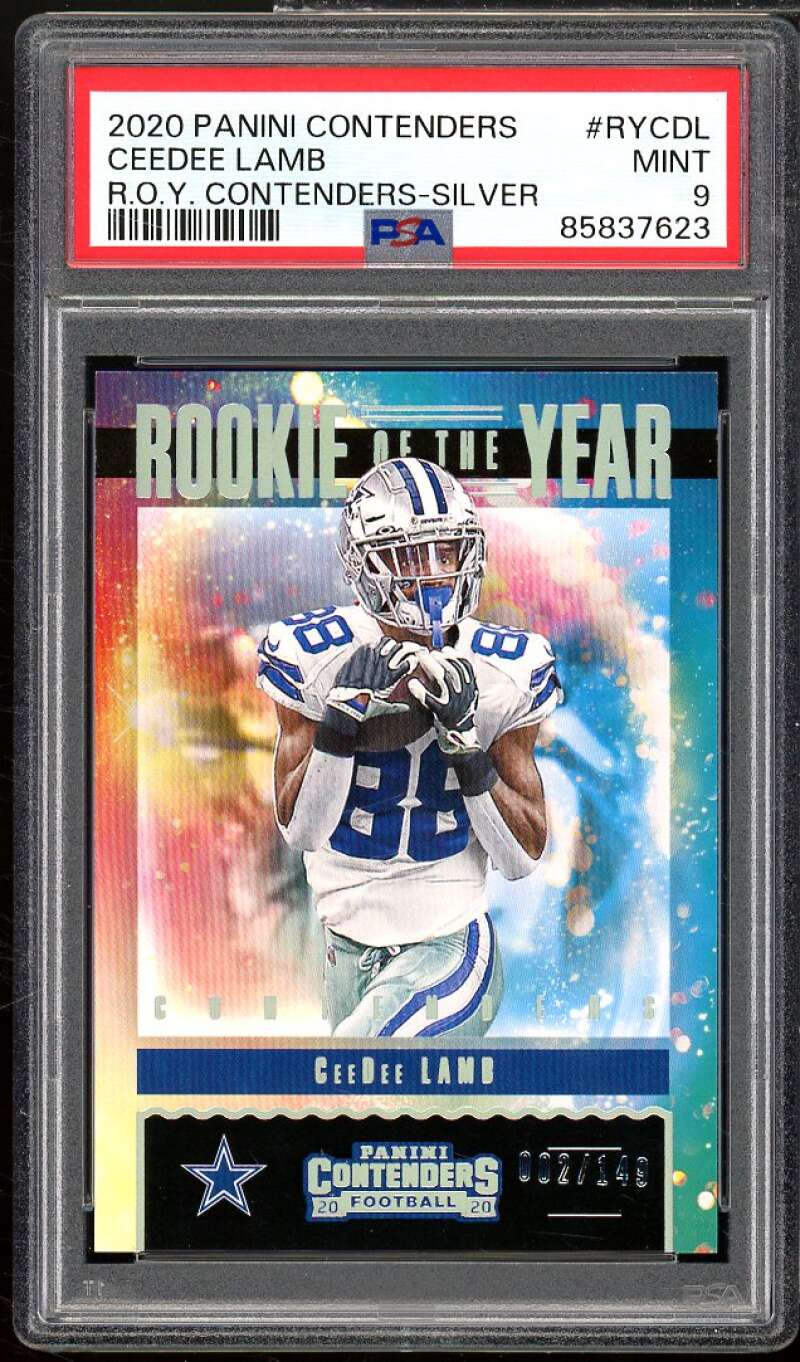 CeeDee Lamb Rookie 2020 Panini Contenders Rookie of Year Silver #RYCDL PSA 9 Image 1