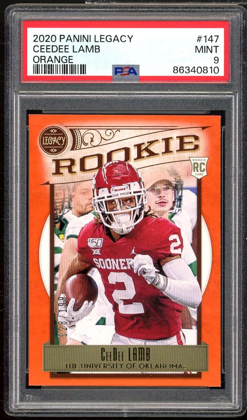 CeeDee Lamb Rookie Card 2020 Panini Legacy Orange #147 PSA 9 Image 1