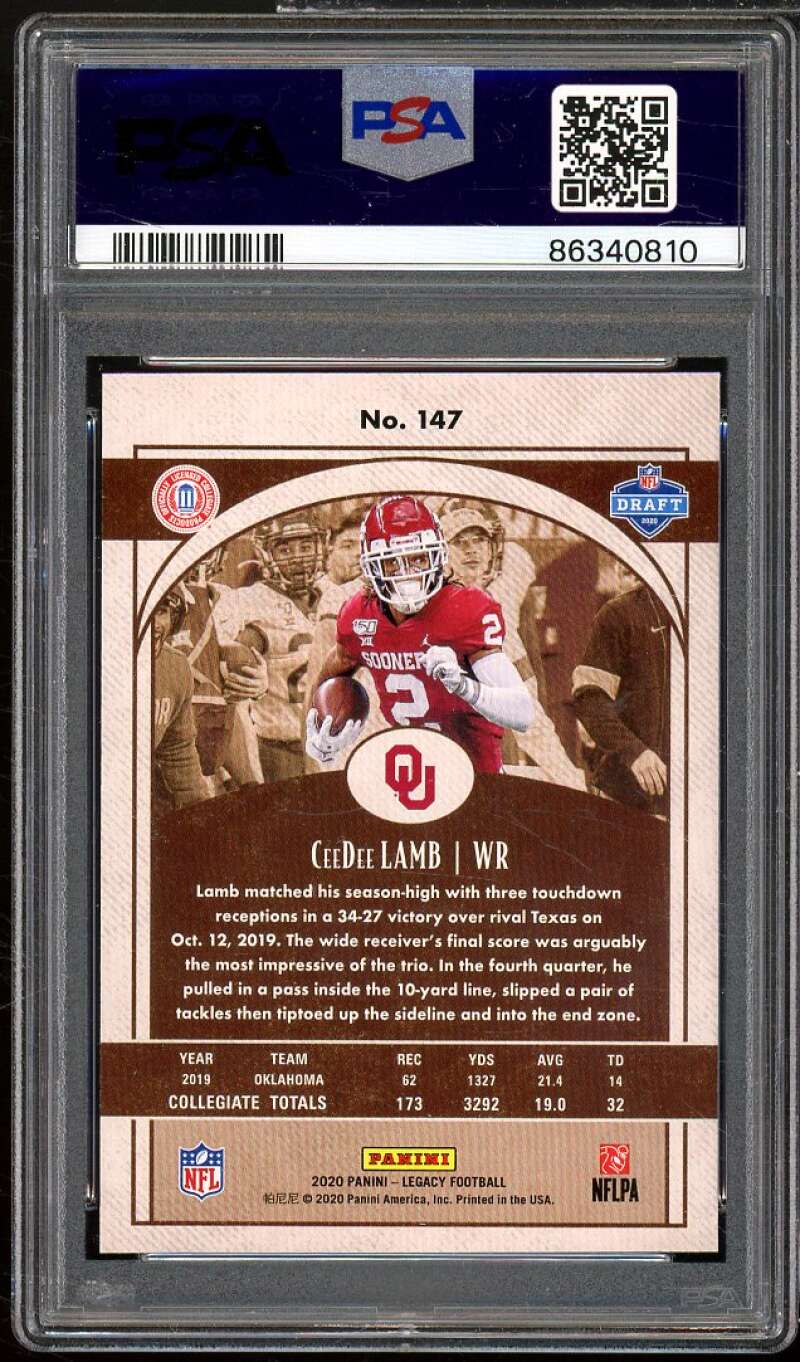 CeeDee Lamb Rookie Card 2020 Panini Legacy Orange #147 PSA 9 Image 2