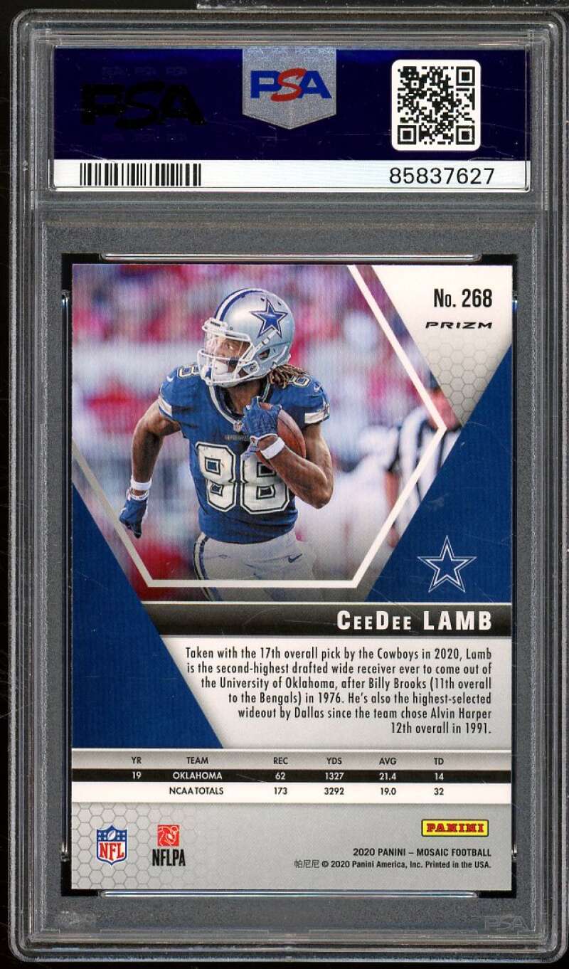 CeeDee Lamb Rookie Card 2020 Panini Mosaic Camo Pink #268 PSA 10 Image 2