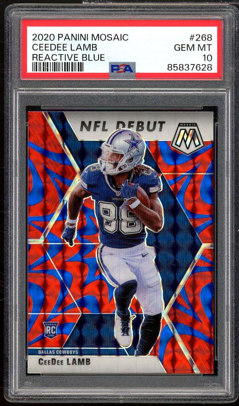 CeeDee Lamb Rookie Card 2020 Panini Mosaic Reactive Blue #268 PSA 10 Image 1