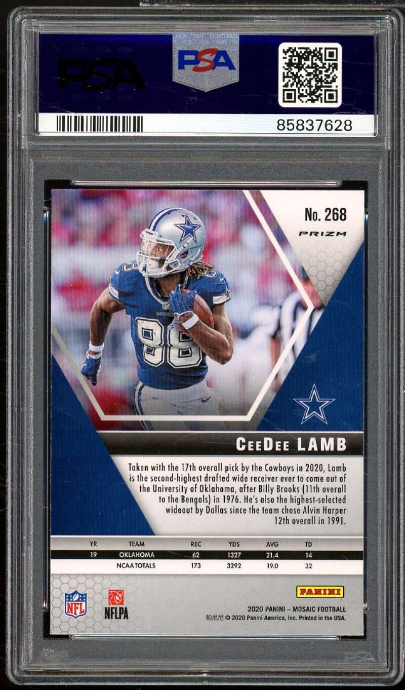 CeeDee Lamb Rookie Card 2020 Panini Mosaic Reactive Blue #268 PSA 10 Image 2