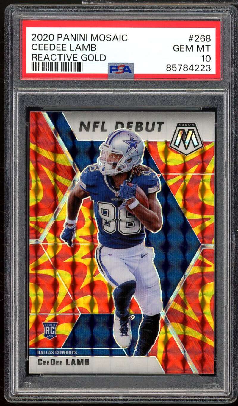 CeeDee Lamb Rookie Card 2020 Panini Mosaic Reactive Gold #268 PSA 10 Image 1