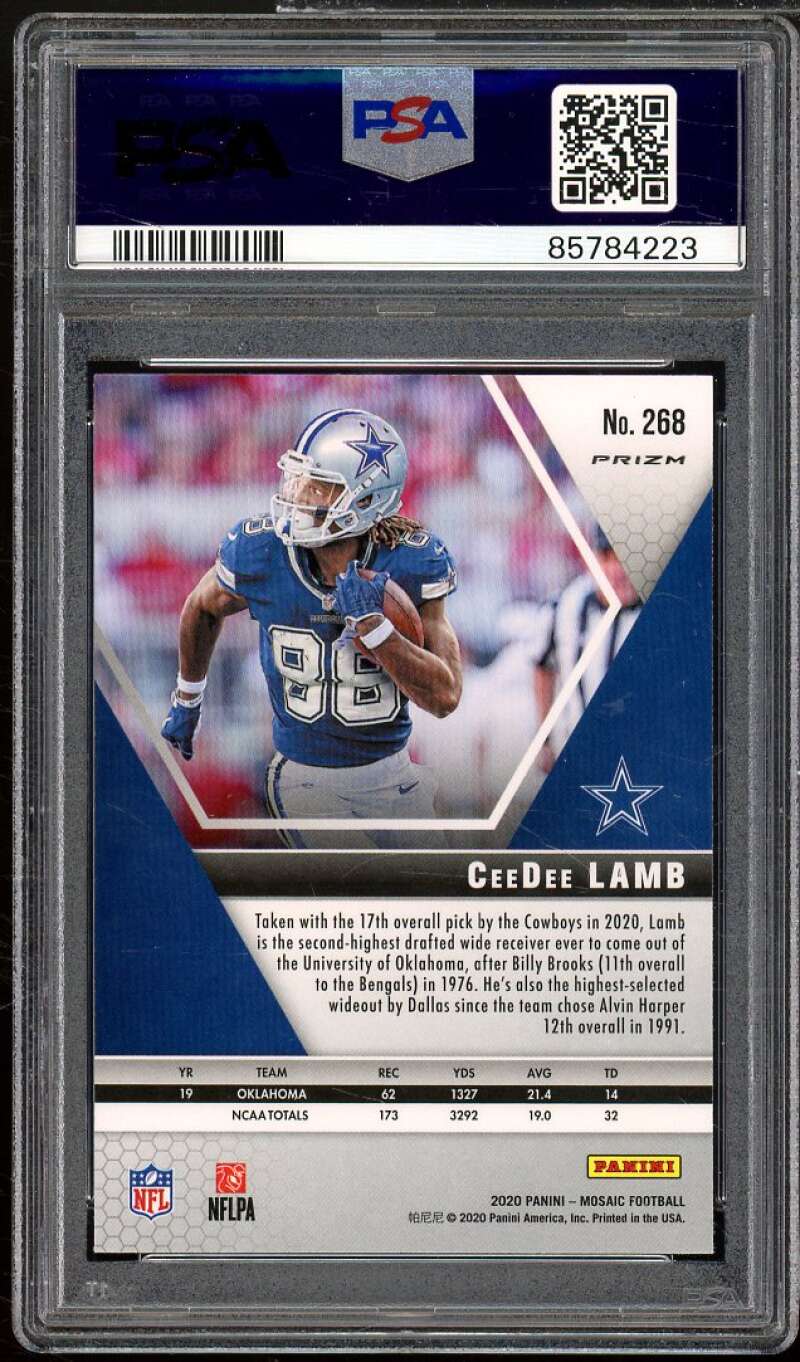 CeeDee Lamb Rookie Card 2020 Panini Mosaic Reactive Gold #268 PSA 10 Image 2