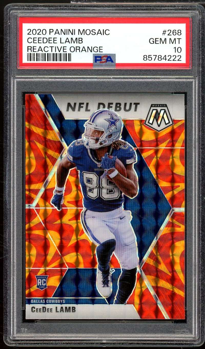 CeeDee Lamb Rookie Card 2020 Panini Mosaic Reactive Orange #268 PSA 10 Image 1