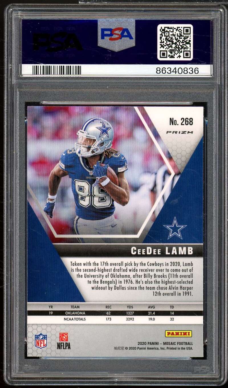 CeeDee Lamb Rookie Card 2020 Panini Mosaic Silver Prizm #268 PSA 10 Image 2