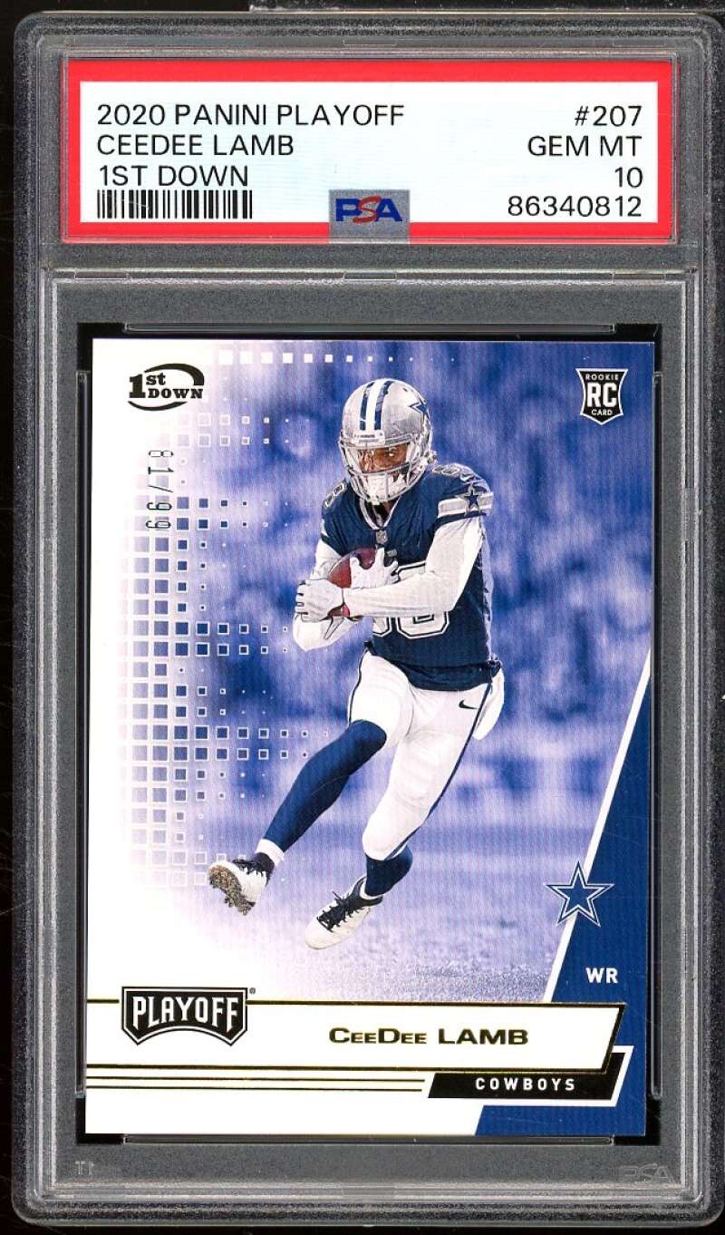 CeeDee Lamb Rookie Card 2020 Panini Playoff 1st Down #207 PSA 10 Image 1