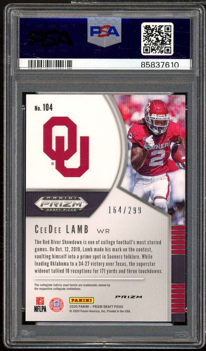 CeeDee Lamb Rookie Card 2020 Panini Prizm DP Blue Wave Prizm #104 PSA 10 Image 2