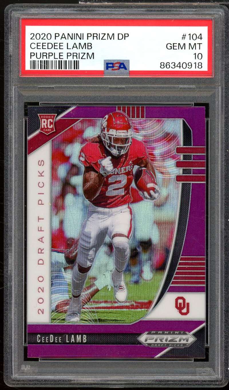 CeeDee Lamb Rookie Card 2020 Panini Prizm DP Purple Prizm #104 PSA 10 Image 1