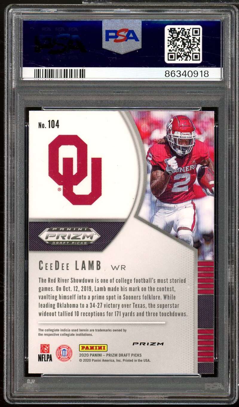 CeeDee Lamb Rookie Card 2020 Panini Prizm DP Purple Prizm #104 PSA 10 Image 2