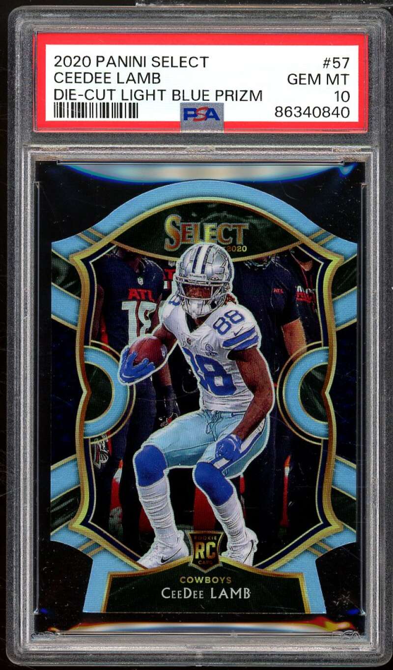 CeeDee Lamb Rookie Card 2020 Panini Select Die-Cut Prizm Light Blue #57 PSA 10 Image 1