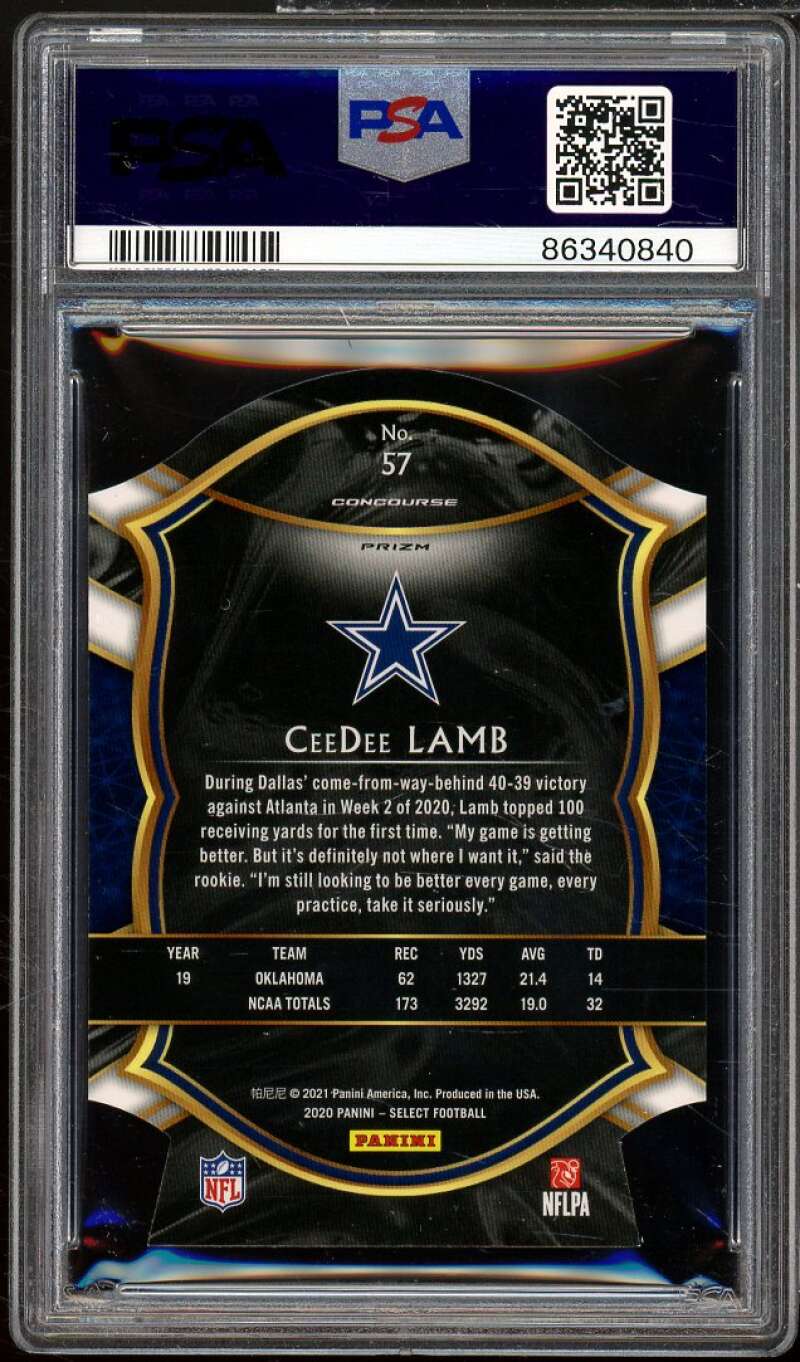 CeeDee Lamb Rookie Card 2020 Panini Select Die-Cut Prizm Light Blue #57 PSA 10 Image 2