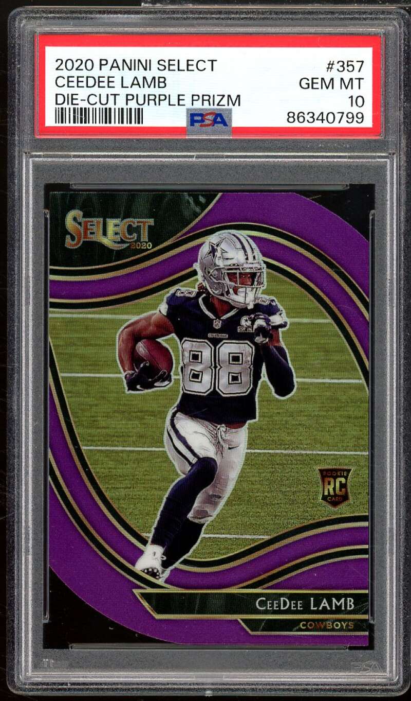 CeeDee Lamb Rookie Card 2020 Panini Select Die-Cut Prizm Purple #357 PSA 10 Image 1