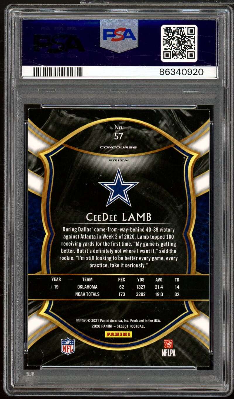 CeeDee Lamb Rookie Card 2020 Panini Select Silver Prizm #57 PSA 10 Image 2