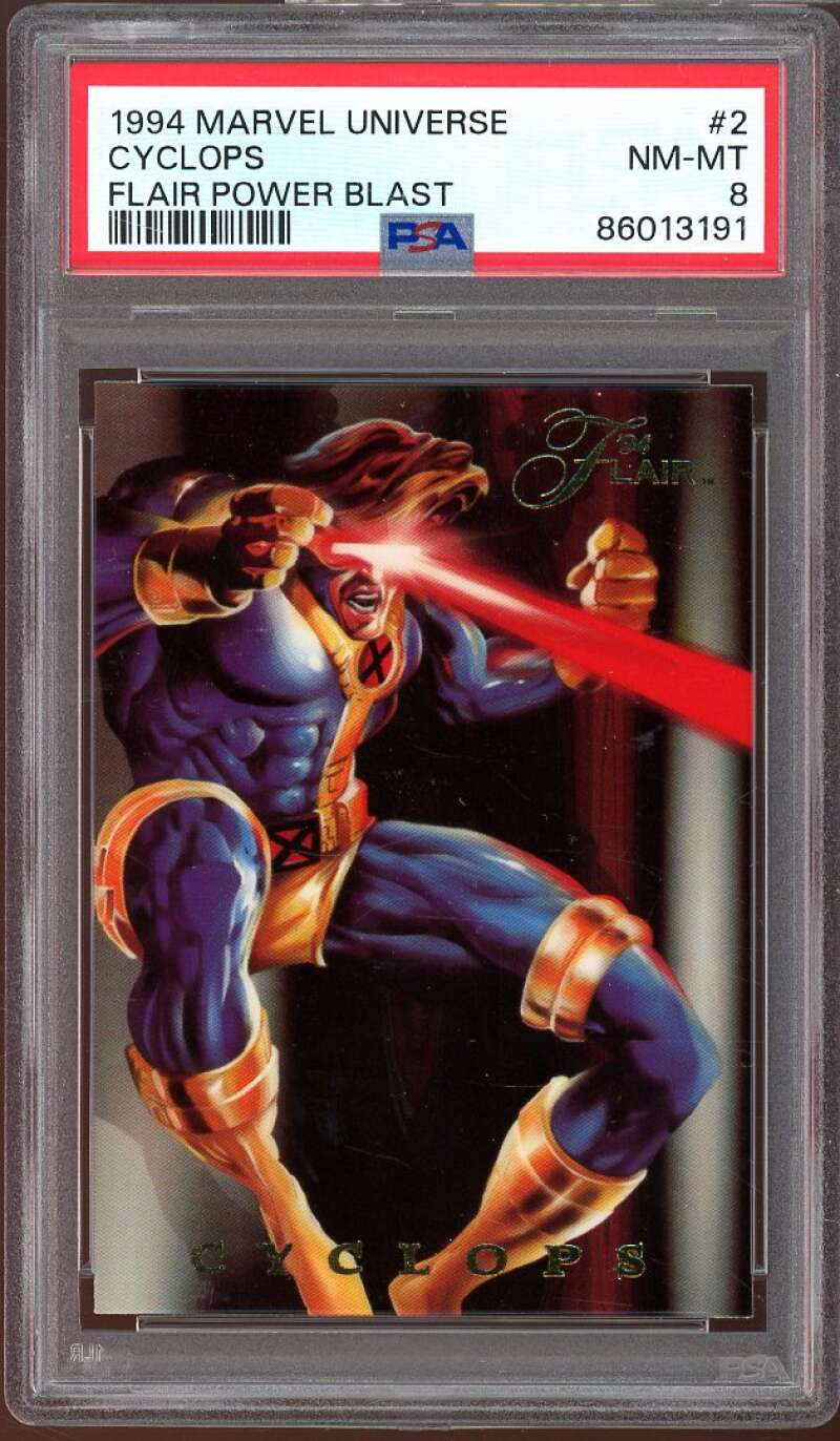 Cyclops Card 1994 Marvel Universe Flair Power Blast #2 PSA 8 Image 1