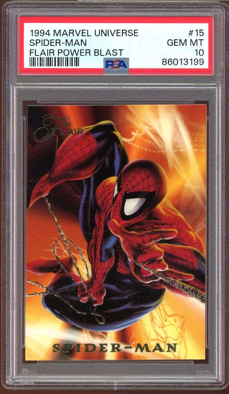 Spider-man Card 1994 Marvel Universe Flair Power Blast #15 PSA 10 Image 1