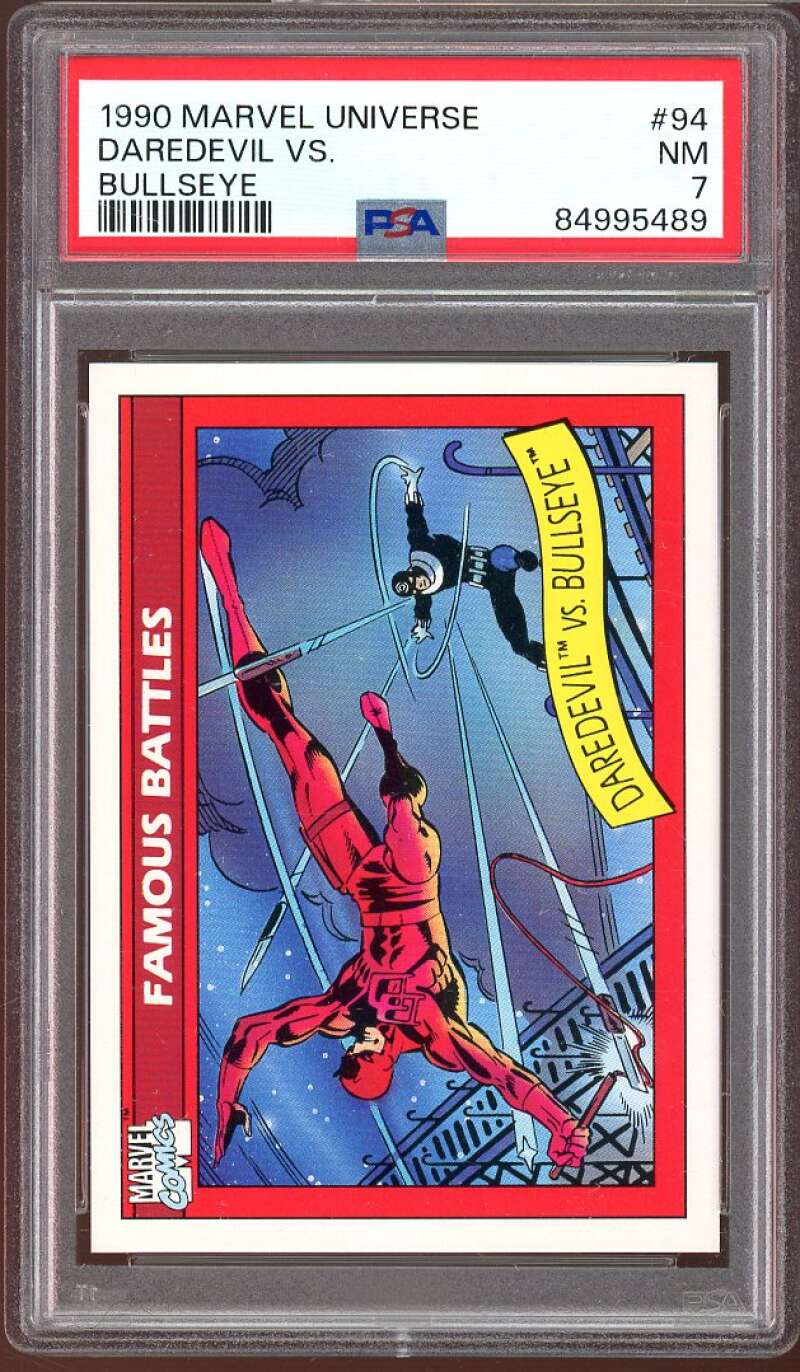 Daredevil vs Bullseye Card 1990 Marvel Universe #94 PSA 7 Image 1