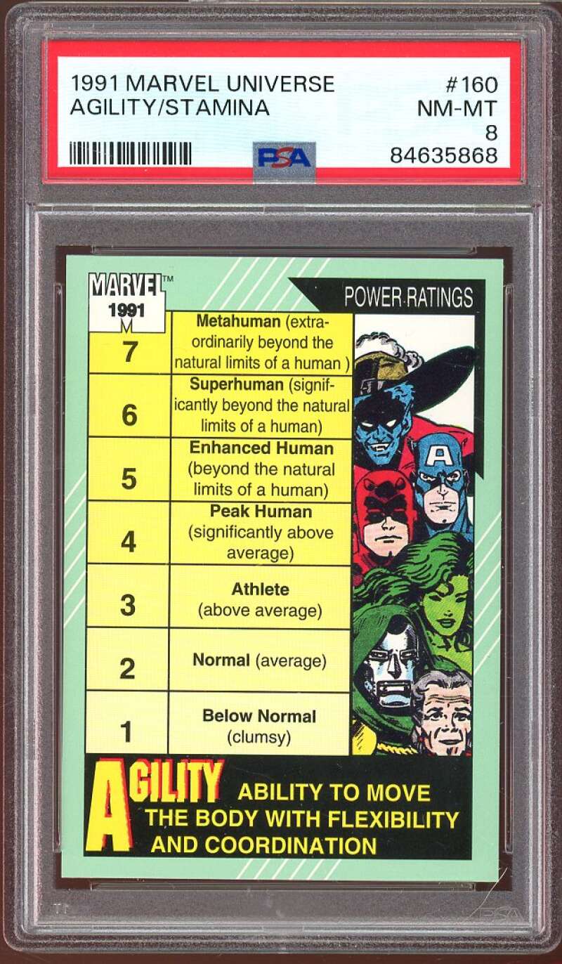 Agility/Stamina Card 1991 Marvel Universe #160 PSA 7 Image 1