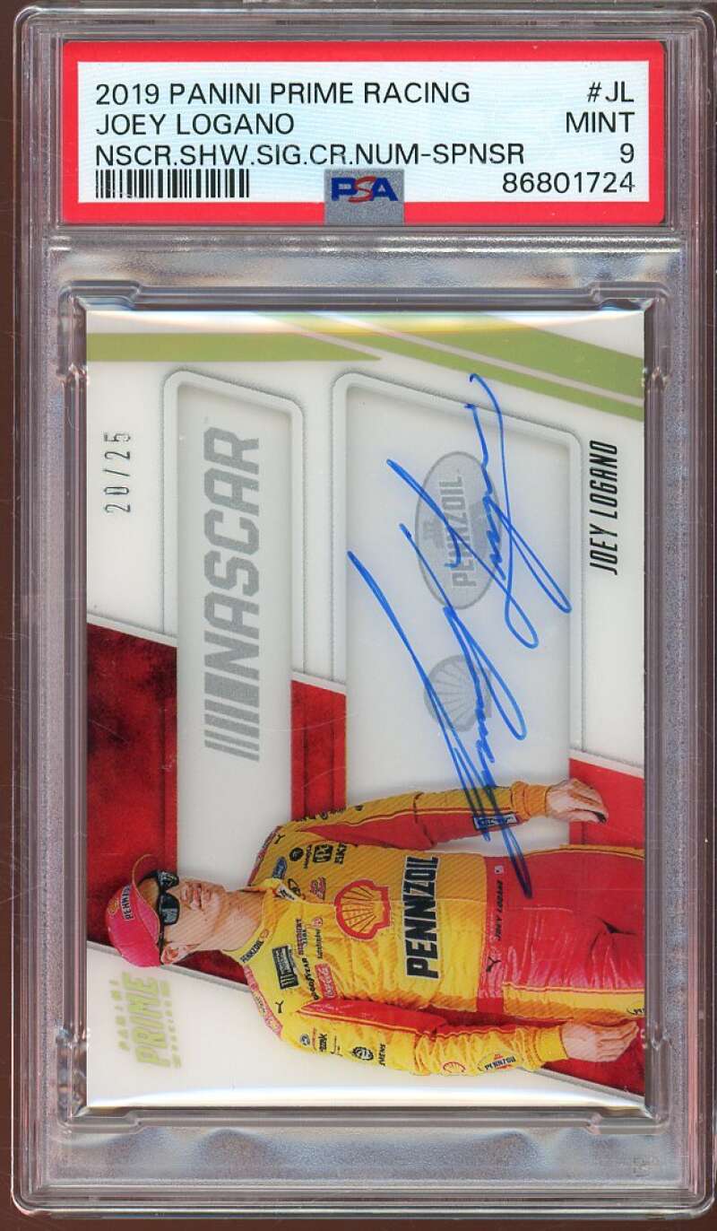 Joey Logano Card 2019 Panini Prime Racing Nascar Signatures Sponsors #jl PSA 9 Image 1