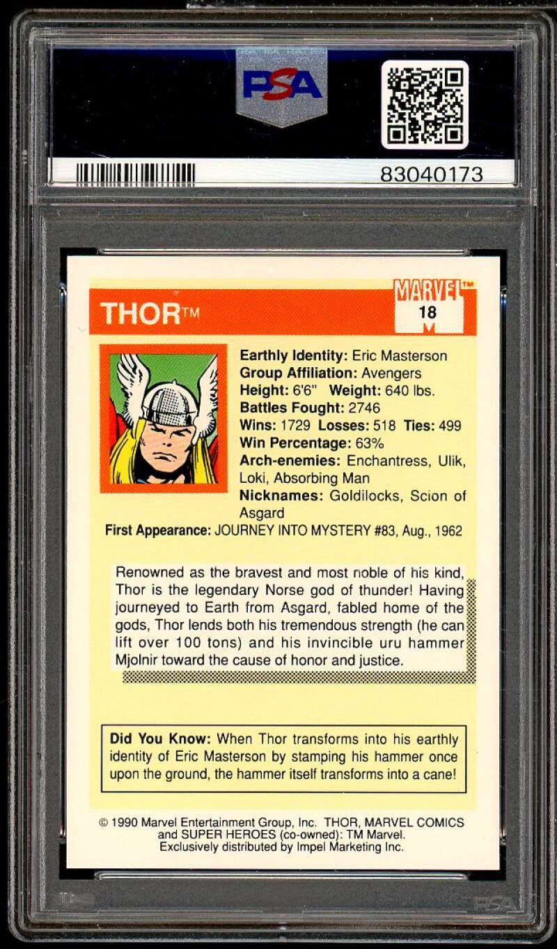 Thor Card 1990 Marvel Universe #18 PSA 5 Image 2