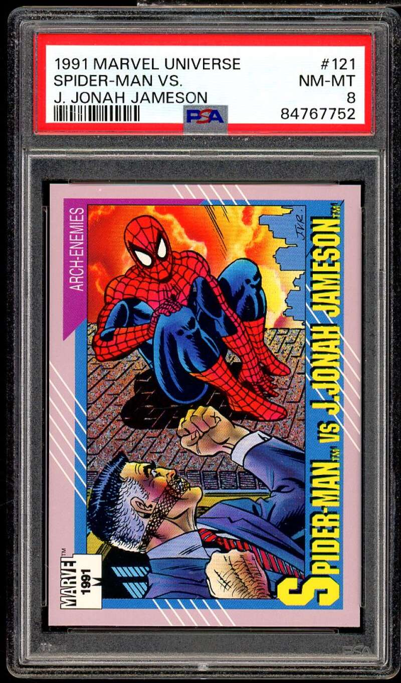 Spider-Man Vs J. Jonah Jameson Card 1991 Marvel Universe #121 PSA 8 Image 1