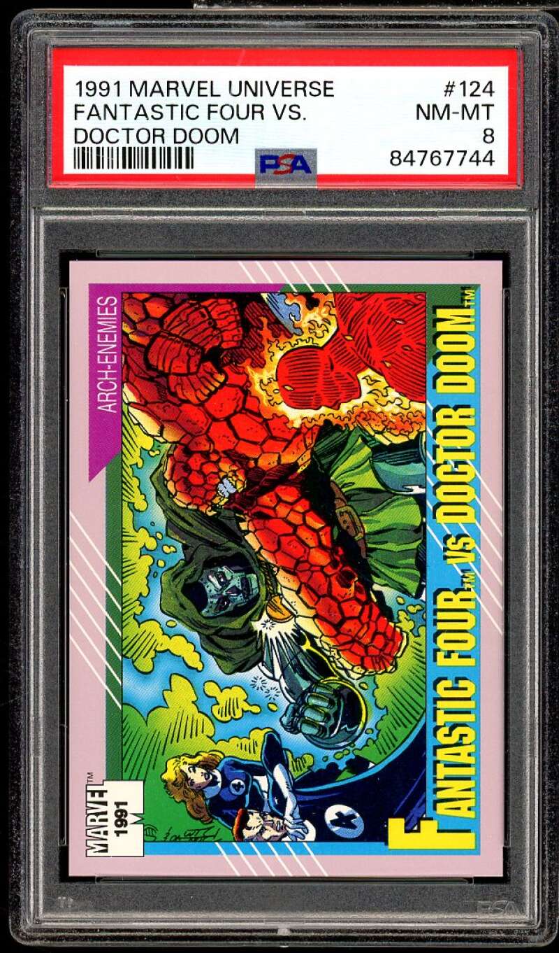 Fantastic Four Vs Doctor Doom Card 1990 Marvel Universe #124 PSA 8 Image 1