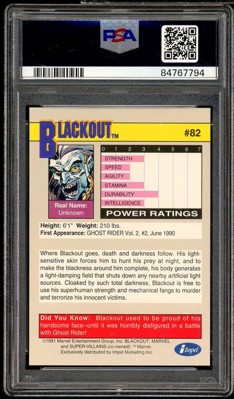 Blackout Card 1991 Marvel Universe #82 PSA 8 Image 2