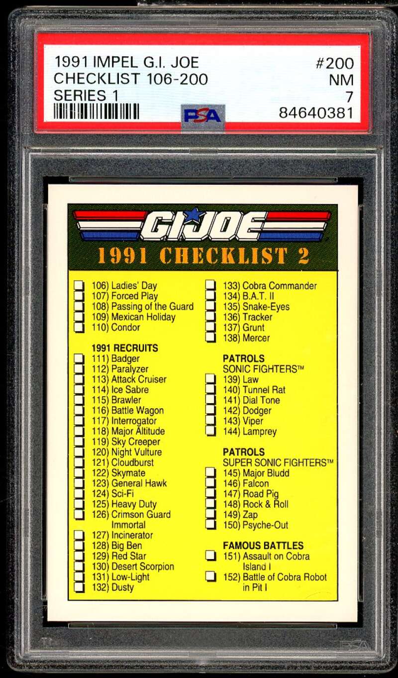 Checklist 106-200 Card 1991 Impel G.I. Joe Series 1 #200 PSA 7 Image 1