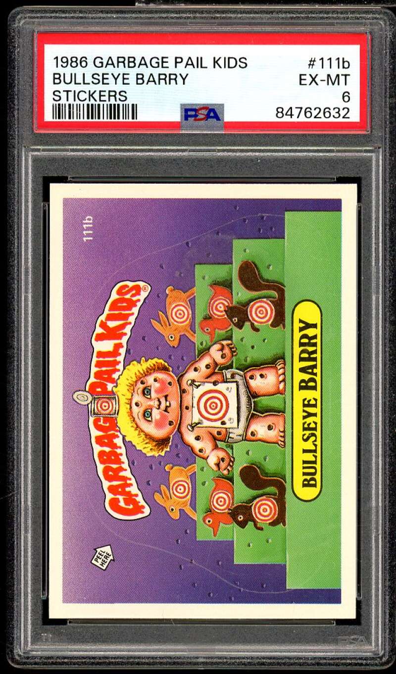 Bullseye Barry Stickers Card 1986 Garbage Pail Kids #111b PSA 6 Image 1