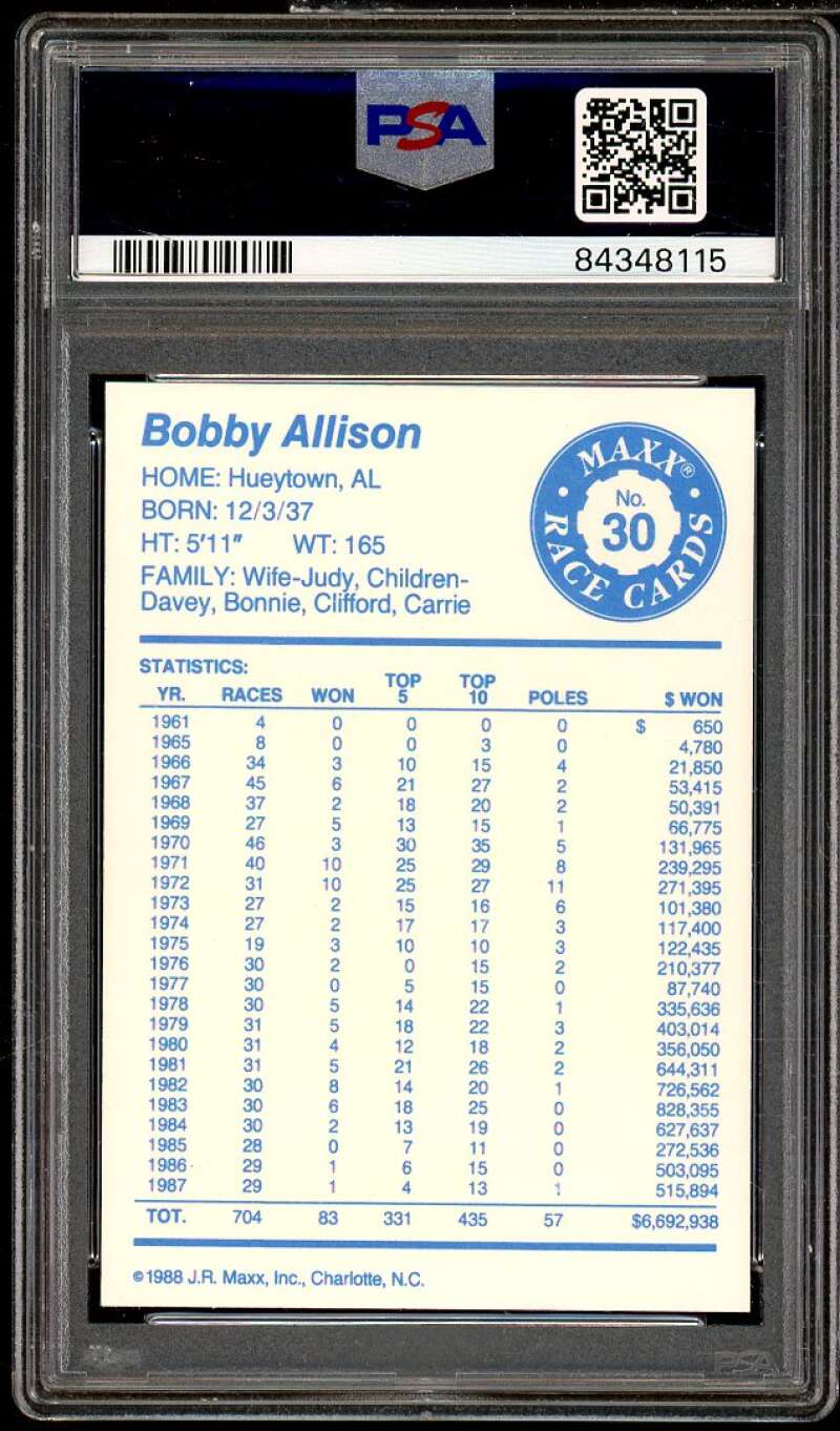 Bobby Allison Card 1988 Maxx Charlotte #30 PSA 6 Image 2