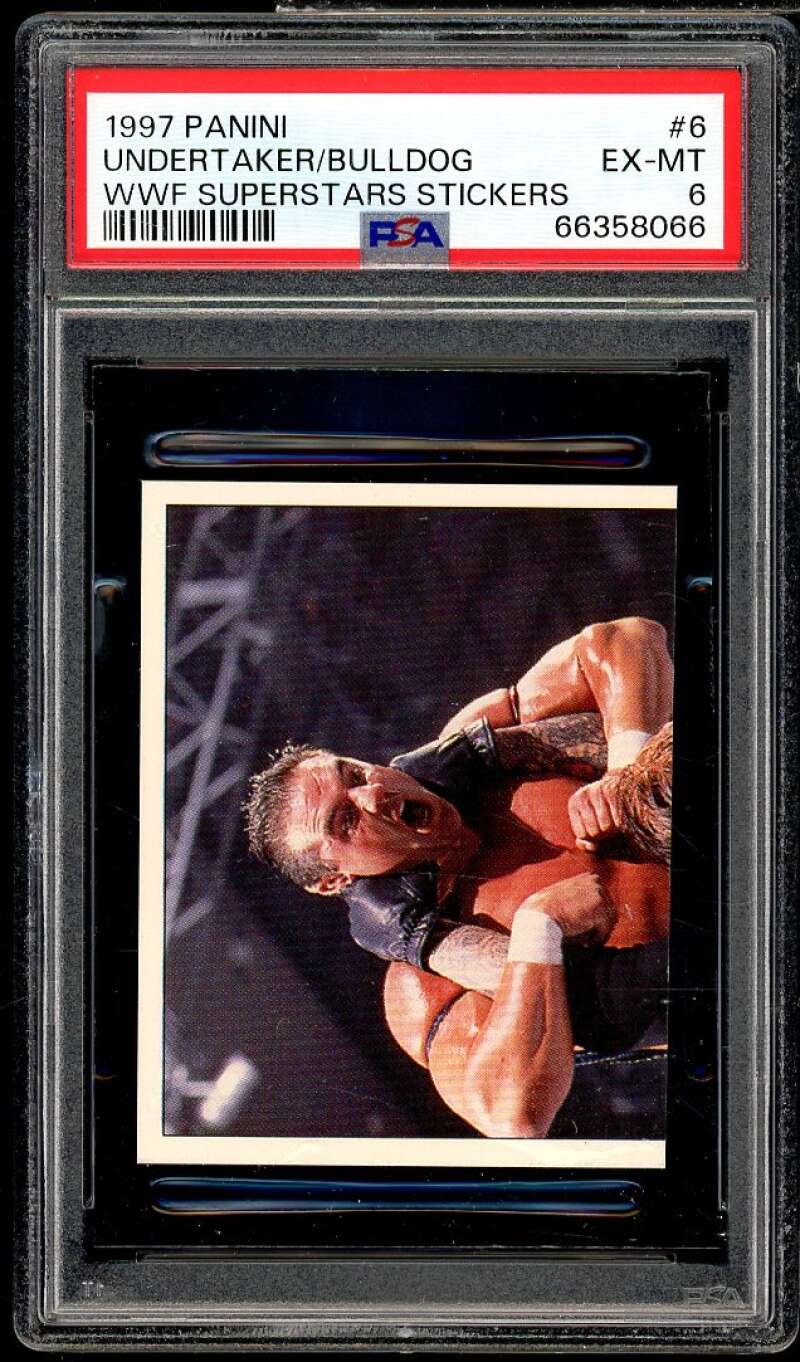 Undertaker/Bulldog Card 1997 Panini WWF Superstars Stickers #6 PSA 6 Image 1