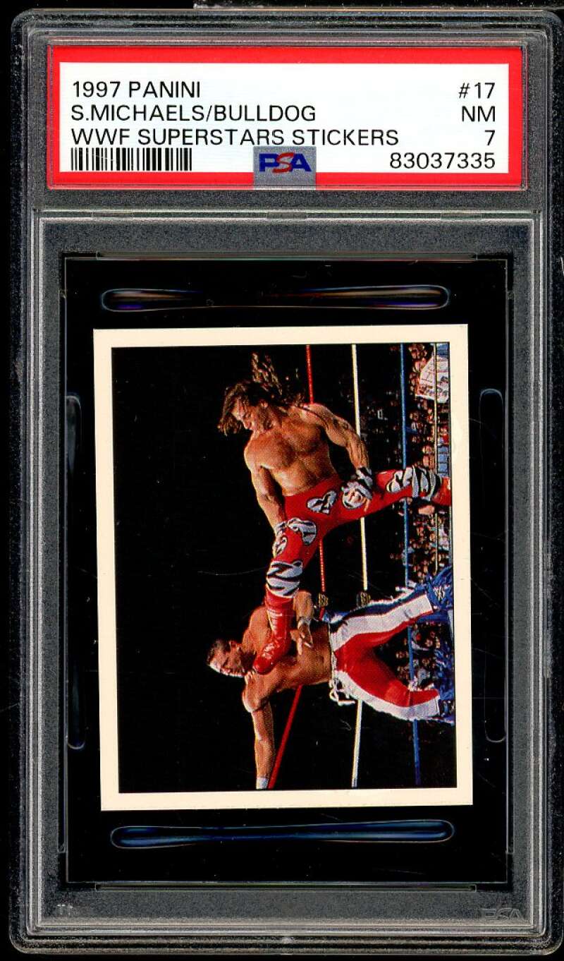 S. Michaels/Bulldog Card 1997 Panini WWF Superstars Stickers #17 PSA 7 Image 1