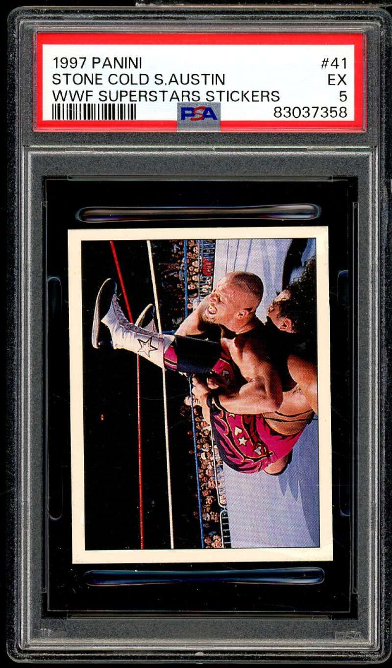Stone Cold Steve Austin Card 1997 Panini WWF Superstars Stickers #41 PSA 5 Image 1