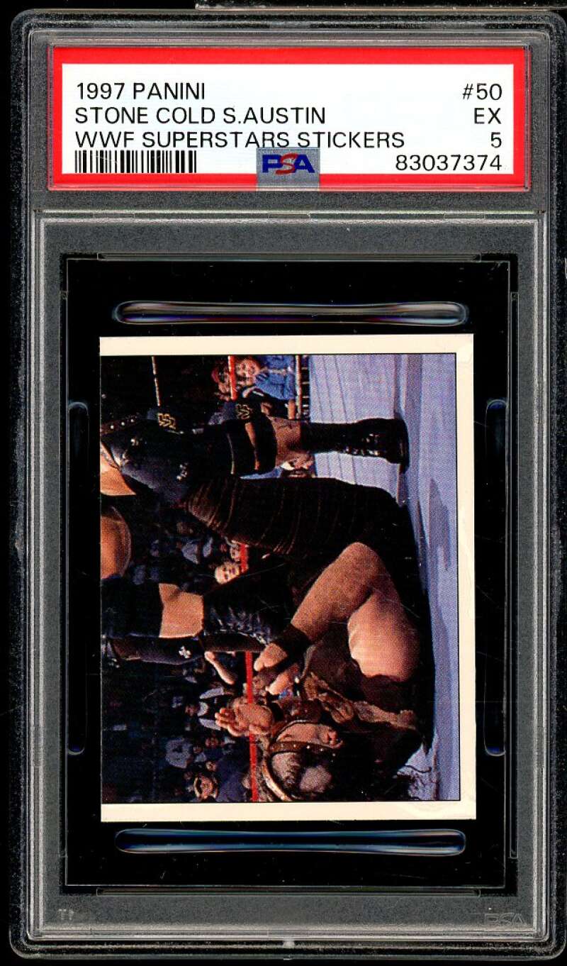 Stone Cold Steve Austin Card 1997 Panini WWF Superstars Stickers #50 PSA 5 Image 1