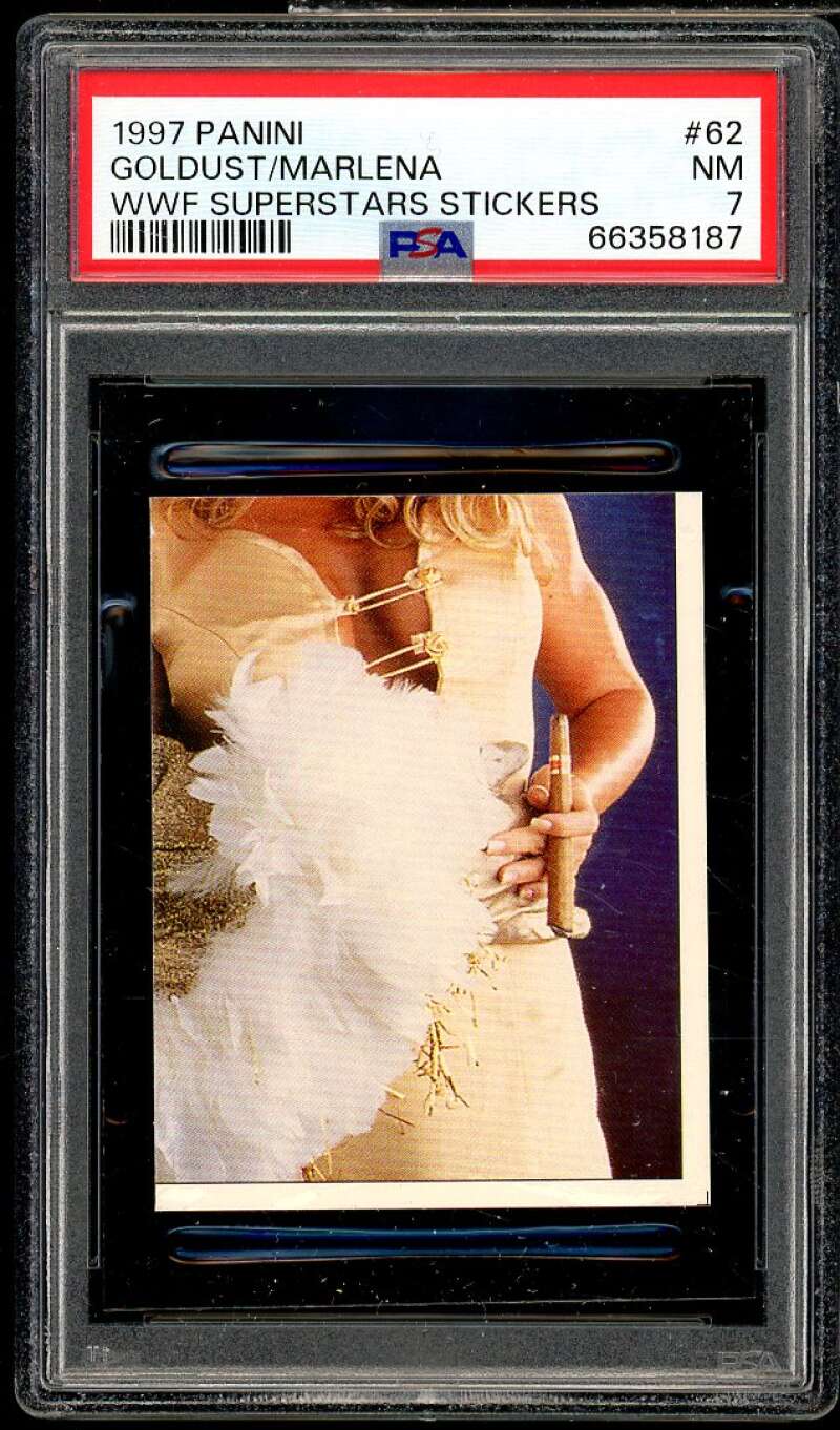 Goldust/Marlena Card 1997 Panini WWF Superstars Stickers #62 PSA 7 Image 1