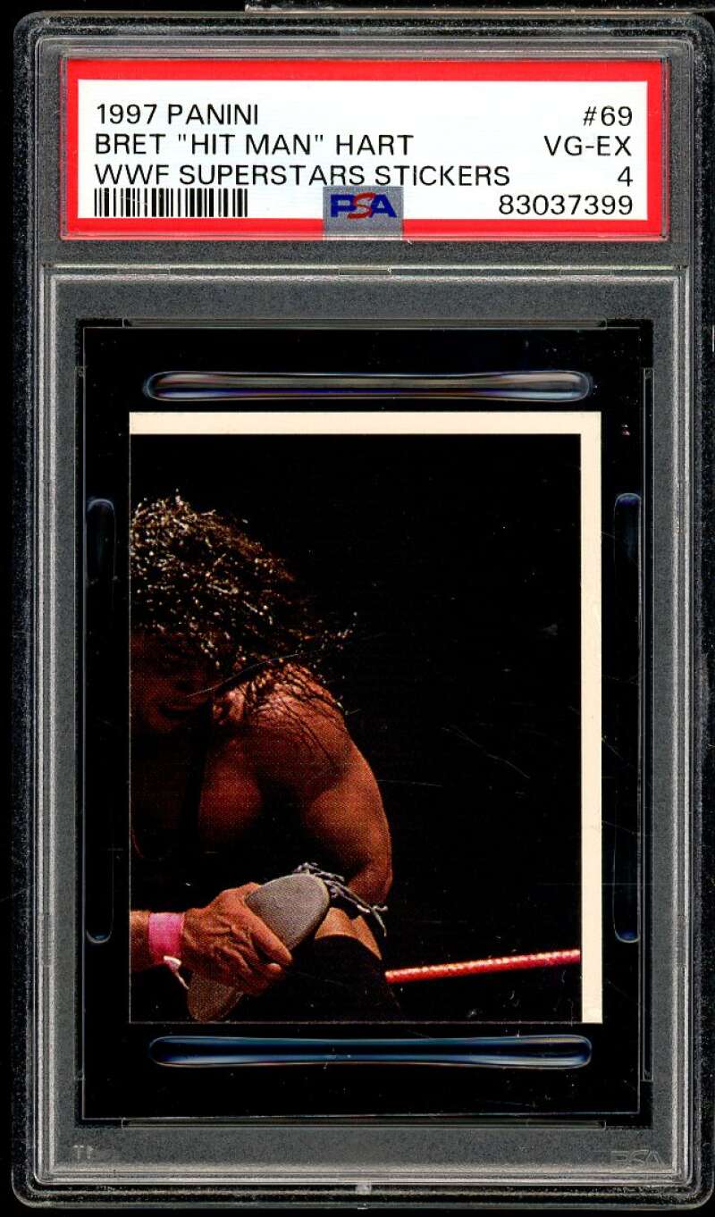 Bret "Hit Man" Hart Card 1997 Panini WWF Superstars Stickers #69 PSA 4 Image 1