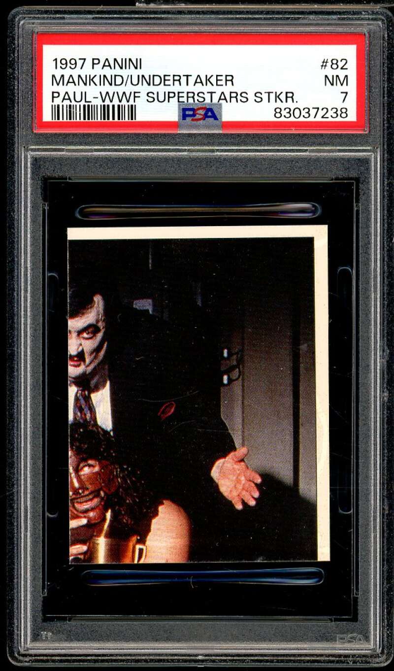 Mankind/Undertaker Card 1997 Panini WWF Superstars Stickers #82 PSA 7 Image 1