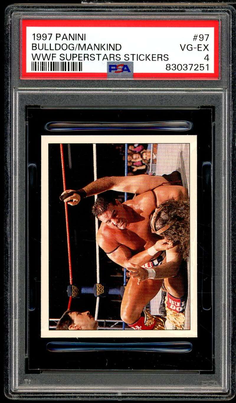 Bulldog/Mankind Card 1997 Panini WWF Superstars Stickers #97 PSA 4 Image 1