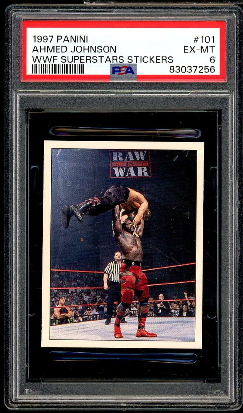 Ahmed Johnson Card 1997 Panini WWF Superstars Stickers #101 PSA 6 Image 1