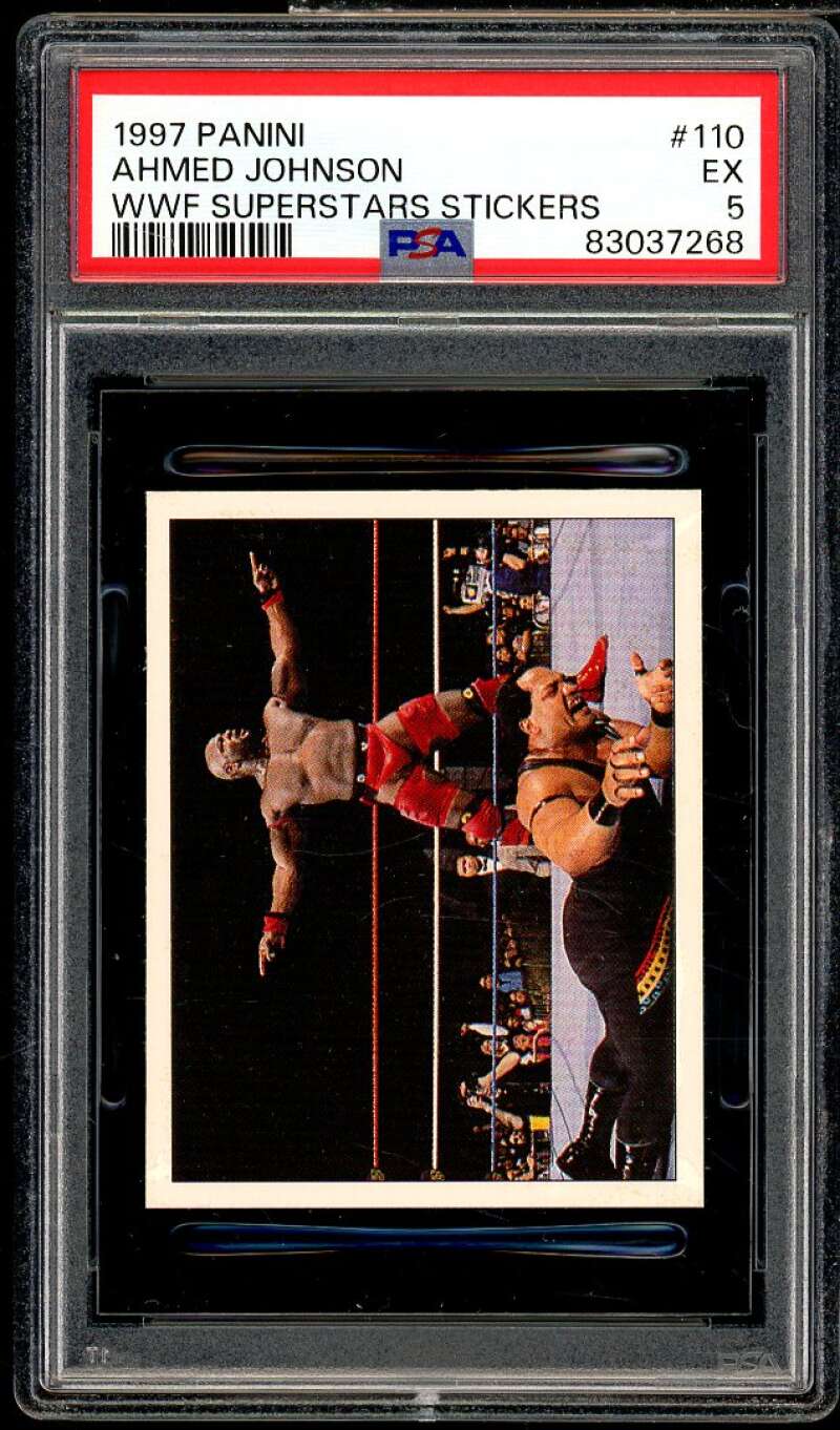 Ahmed Johnson Card 1997 Panini WWF Superstars Stickers #110 PSA 5 Image 1