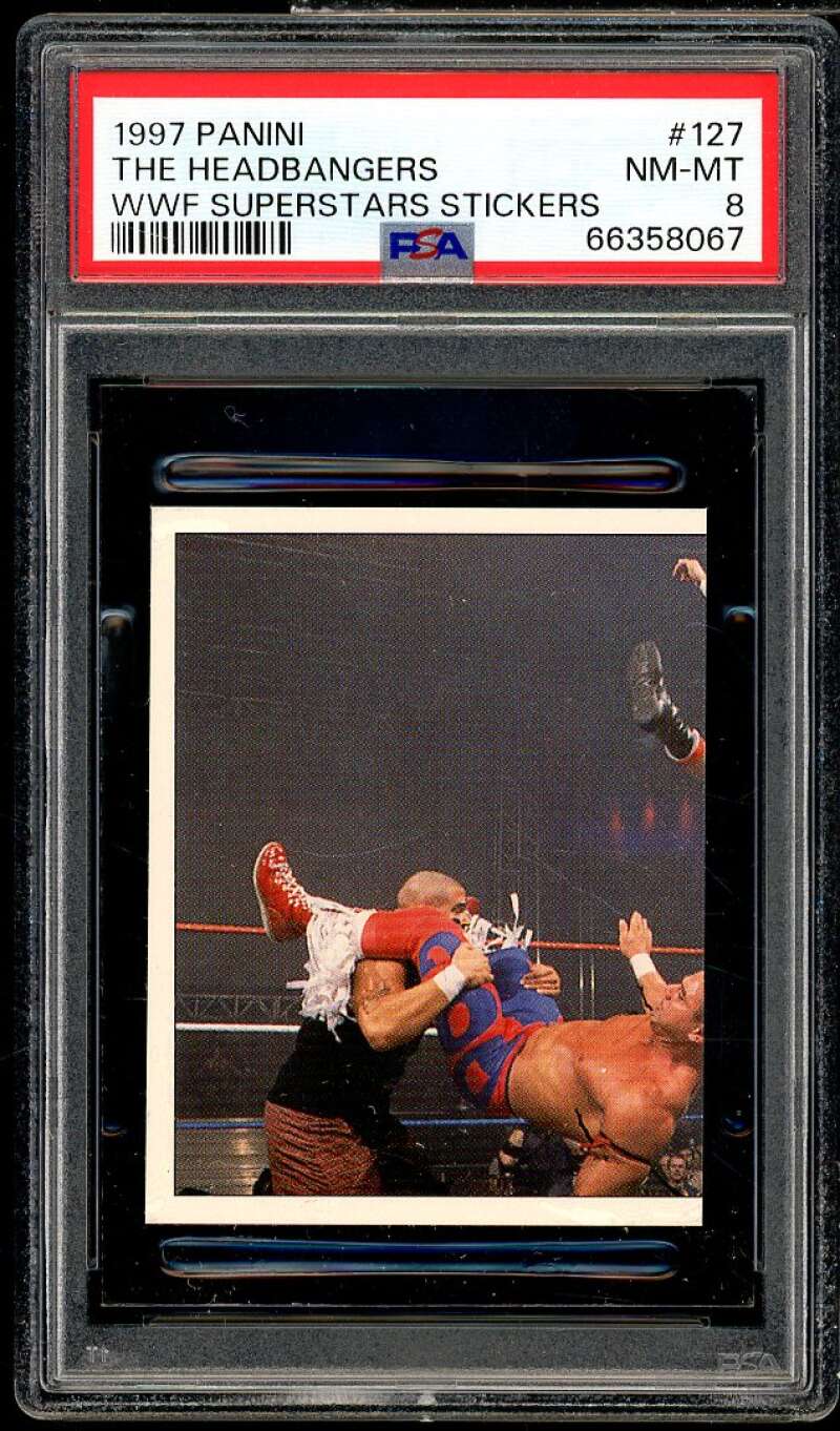 The Headbangers Card 1997 Panini WWF Superstars Stickers #127 PSA 8 Image 1