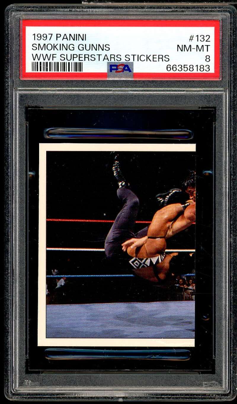 Smoking Gunns Card 1997 Panini WWF Superstars Stickers #132 PSA 8 Image 1