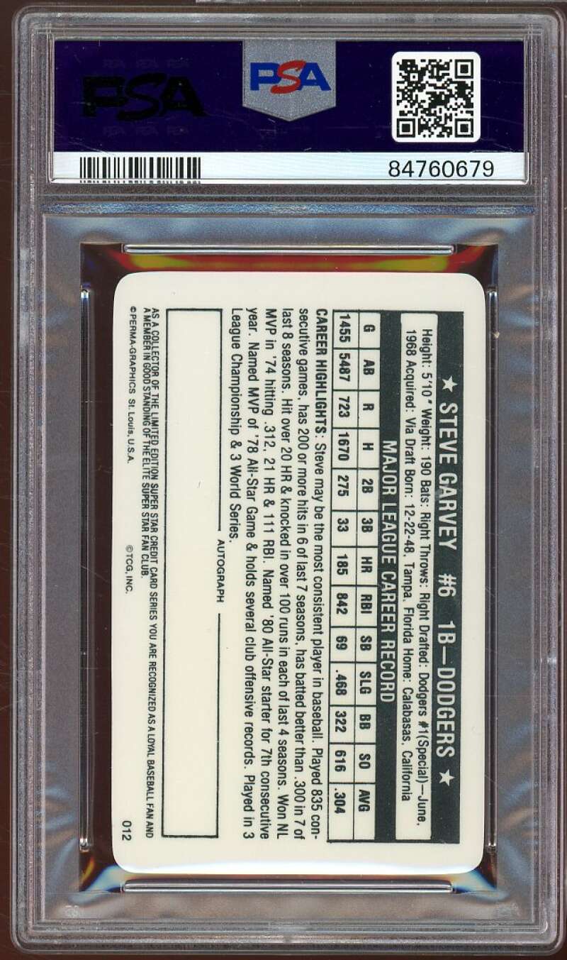 Steve Garvey Card 1981 Perma-Graphics Super Star Credit Card #12 PSA 6 Image 2