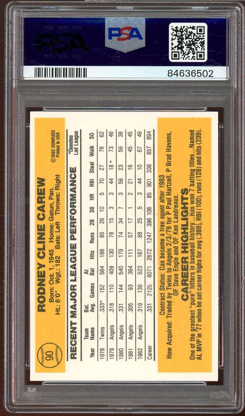 Rod Carew Card 1983 Donruss #90 PSA 7 Image 2