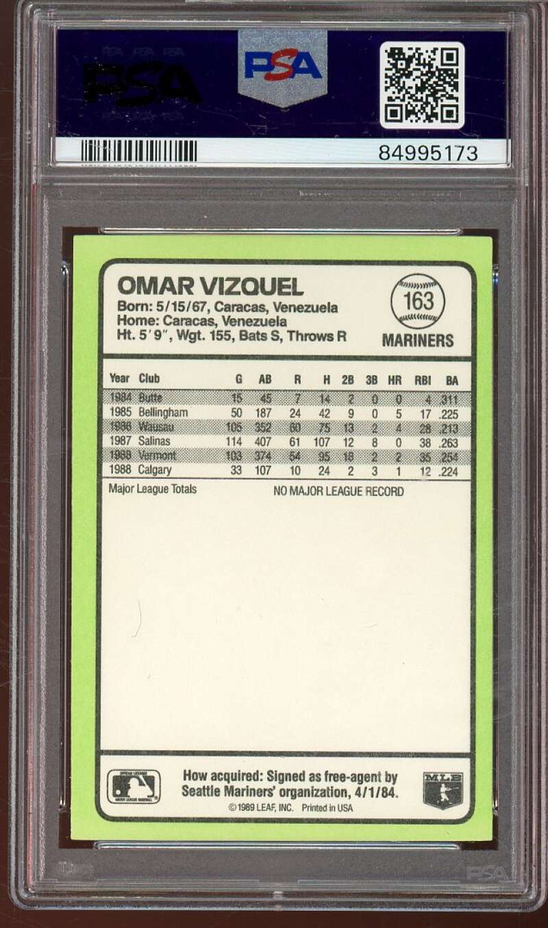 Omar Vizquel Rookie Card 1989 Donruss Baseball's Best #163 PSA 8 Image 2