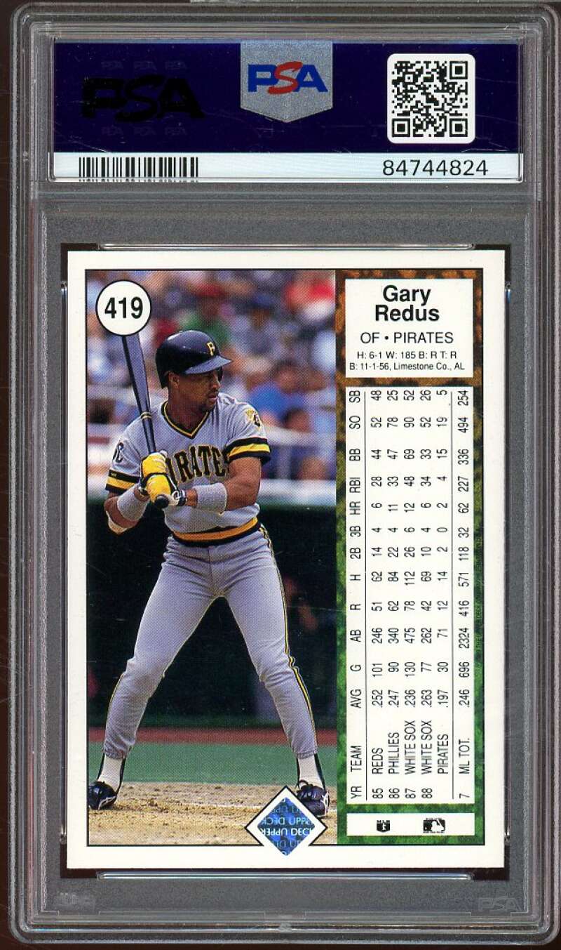 Gary Redus Card 1989 Upper Deck #419 PSA 8 Image 2