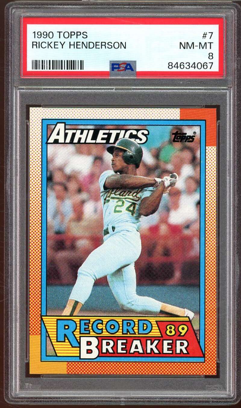 Rickey Henderson Card 1990 Topps #7 PSA 8 Image 1