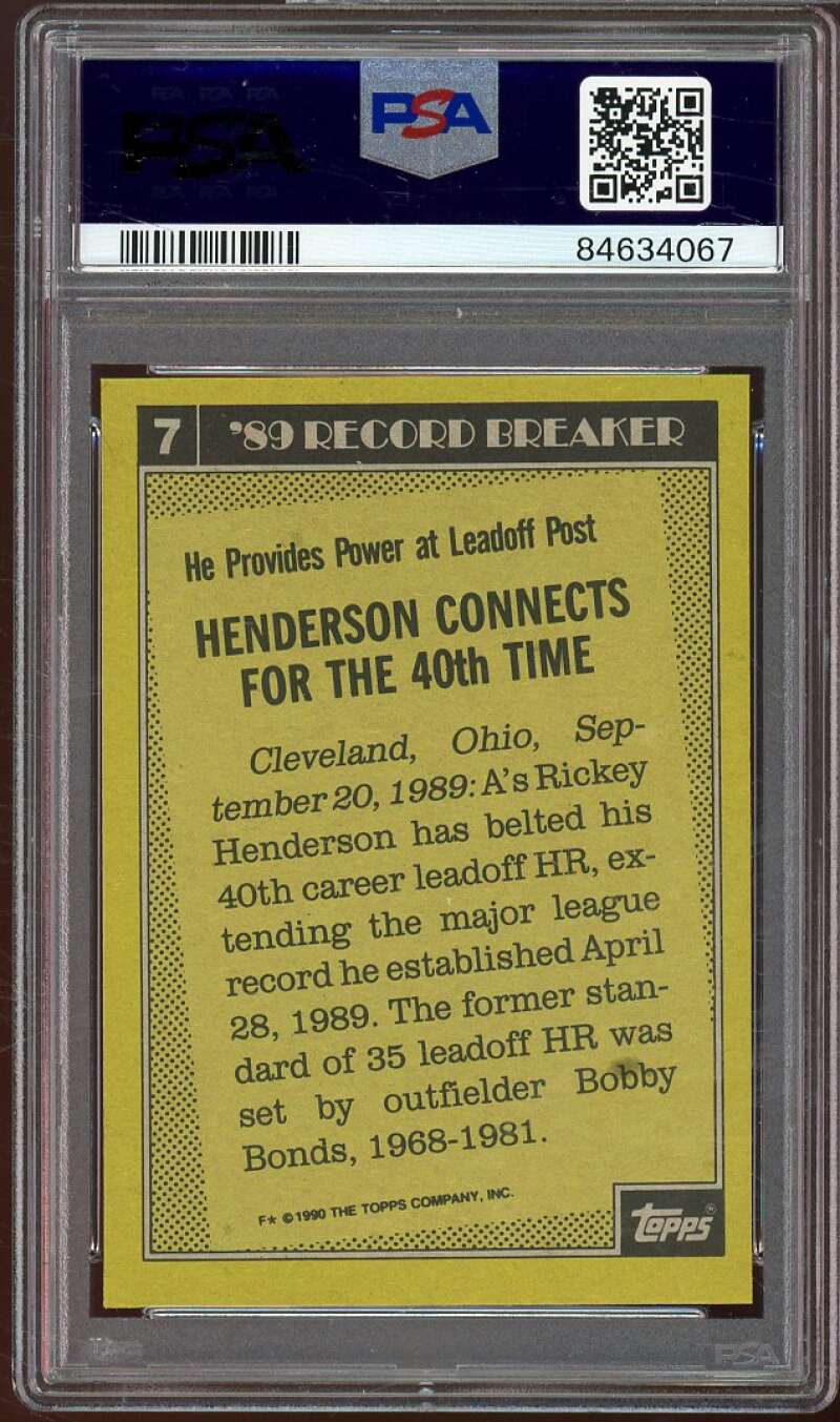 Rickey Henderson Card 1990 Topps #7 PSA 8 Image 2