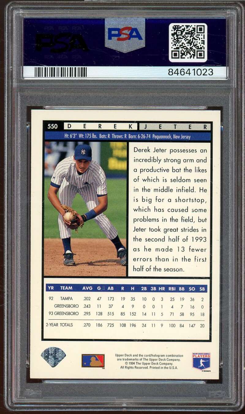 Derek Jeter Card 1994 Upper Deck #550 PSA 7 Image 2